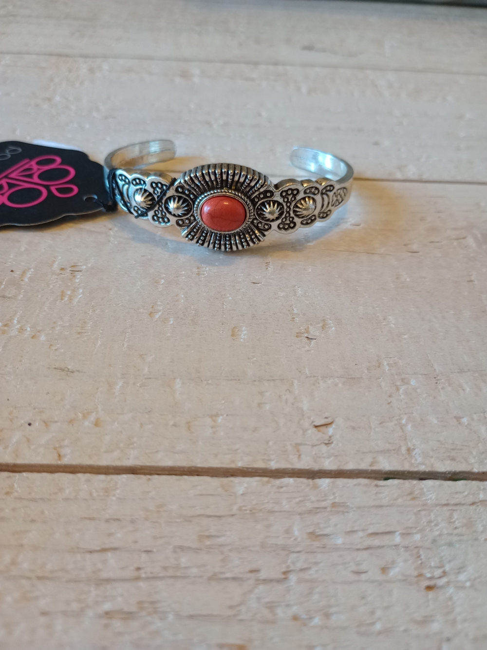 paparazzi Silver-Tone Cuff Bracelet with Red Center